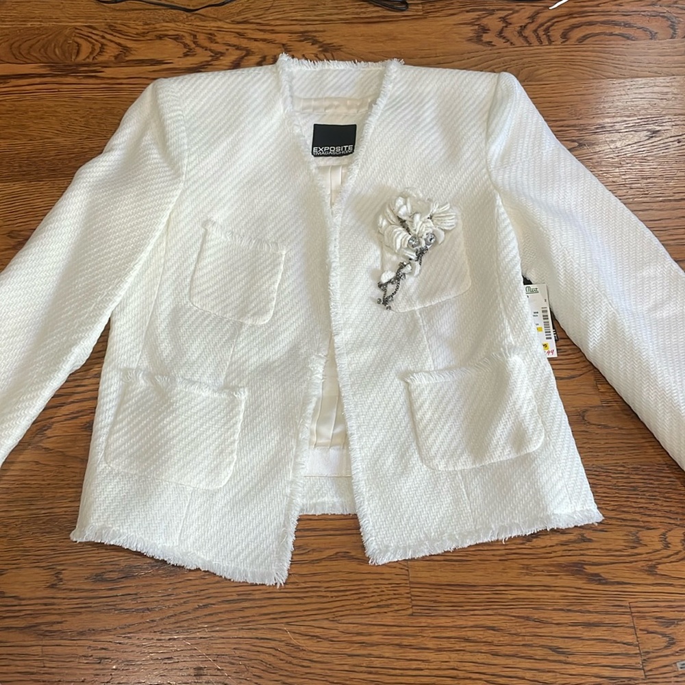 EXPOSITE by MAGASCHONI NWT size 2 Ivory white Blazer with decorative detail